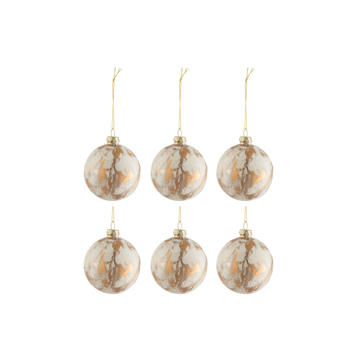 Scatola da 6 palline di Natale effetto marmo vetro bianco/oro piccole 8,5 x h 10 cm J-Line