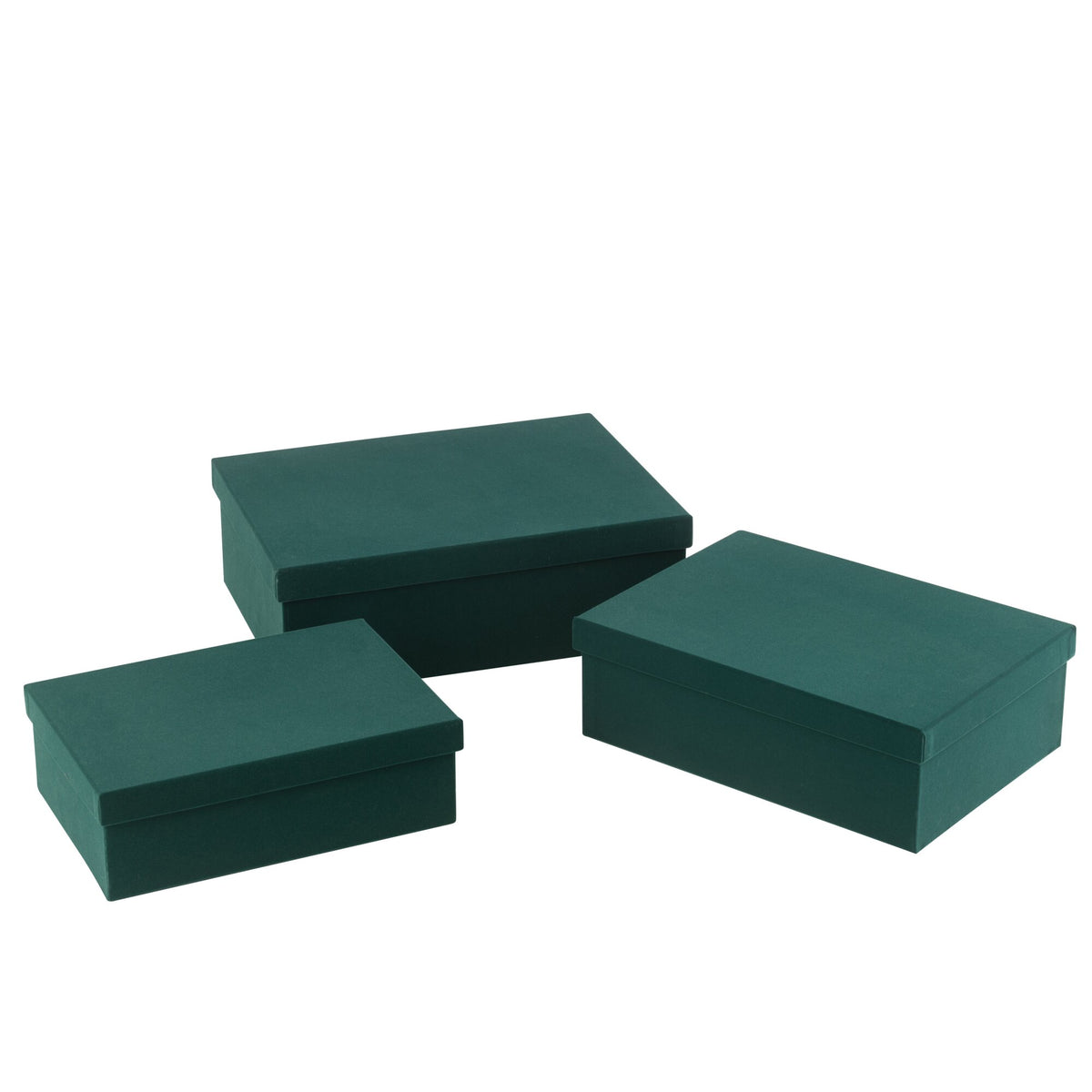 Scatole rettangolari in carta effetto velluto verde, set da 3, J-Line