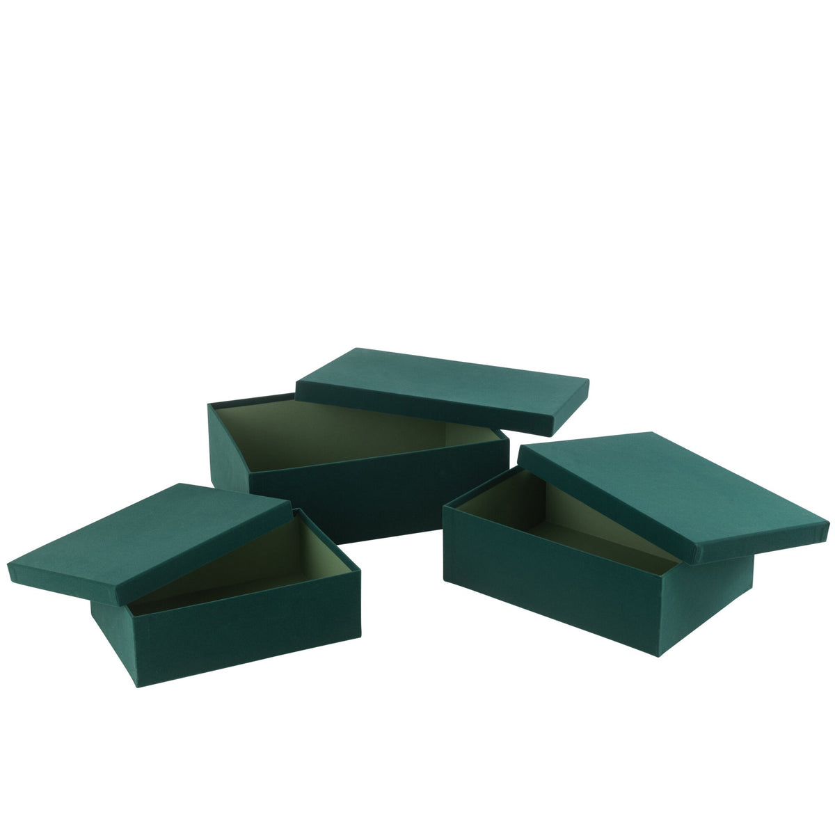 Scatole rettangolari in carta effetto velluto verde, set da 3, J-Line