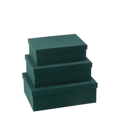 Scatole rettangolari in carta effetto velluto verde, set da 3, J-Line