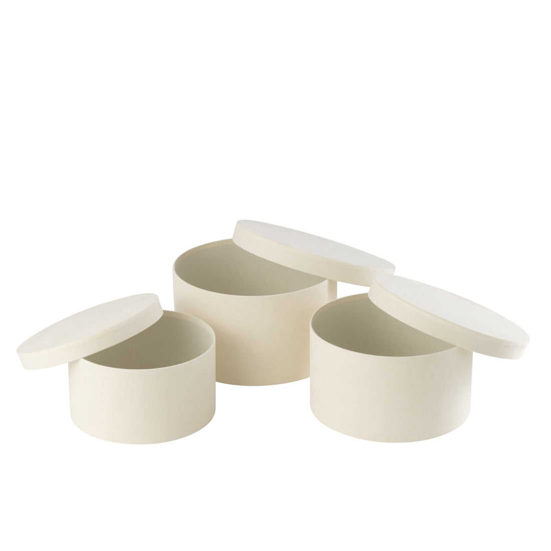 Scatole Rotonde Basse in Carta Vellutata Bianca Set da 3 J-Line
