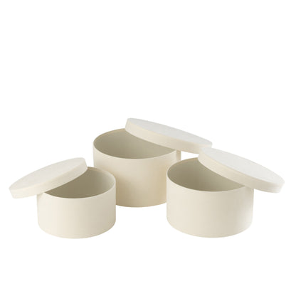 Scatole Rotonde Basse in Carta Vellutata Bianca Set da 3 J-Line