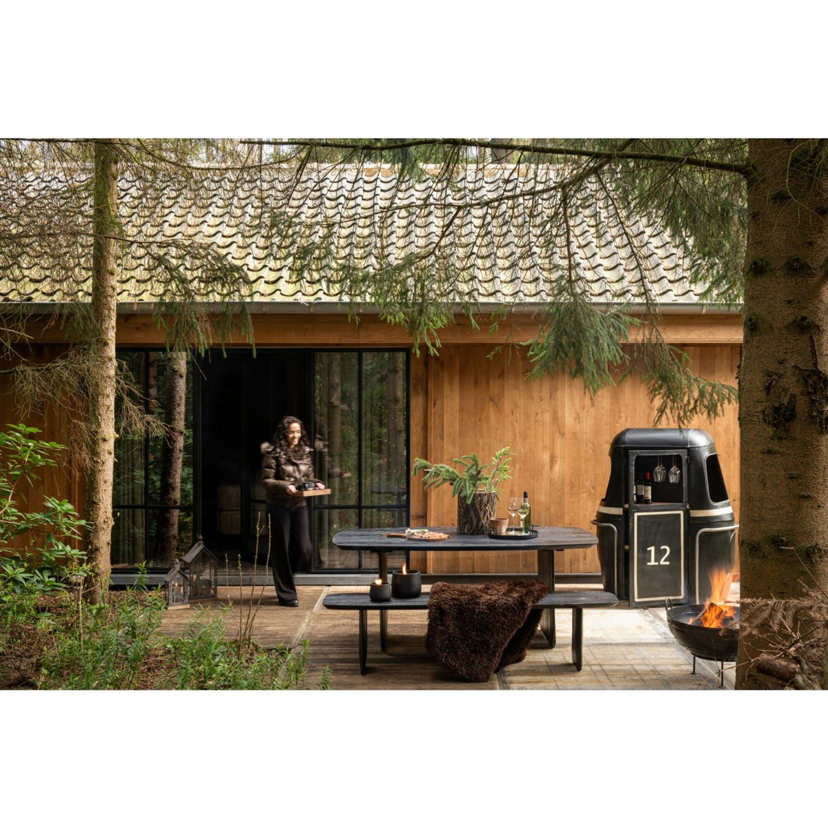Panca da pranzo in legno di acacia nera 190 cm J-Line