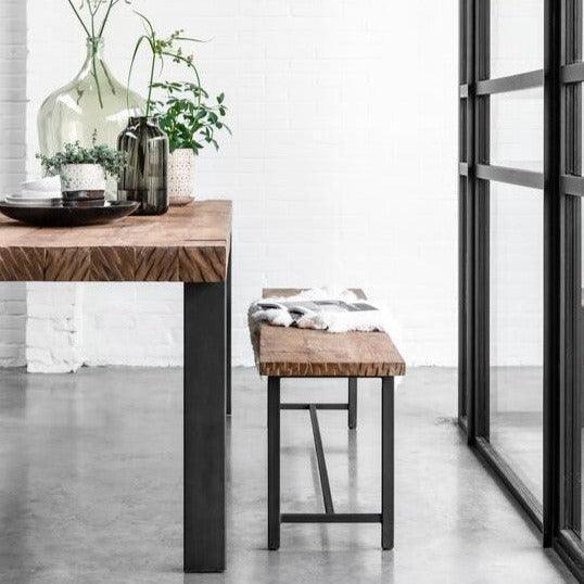 Eetbank Timeless Beam naturel teakhout zijaanzicht