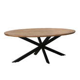 Eettafel Jesper Pecan 180cm schuin vooraanzicht met zwart spinpootonderstel