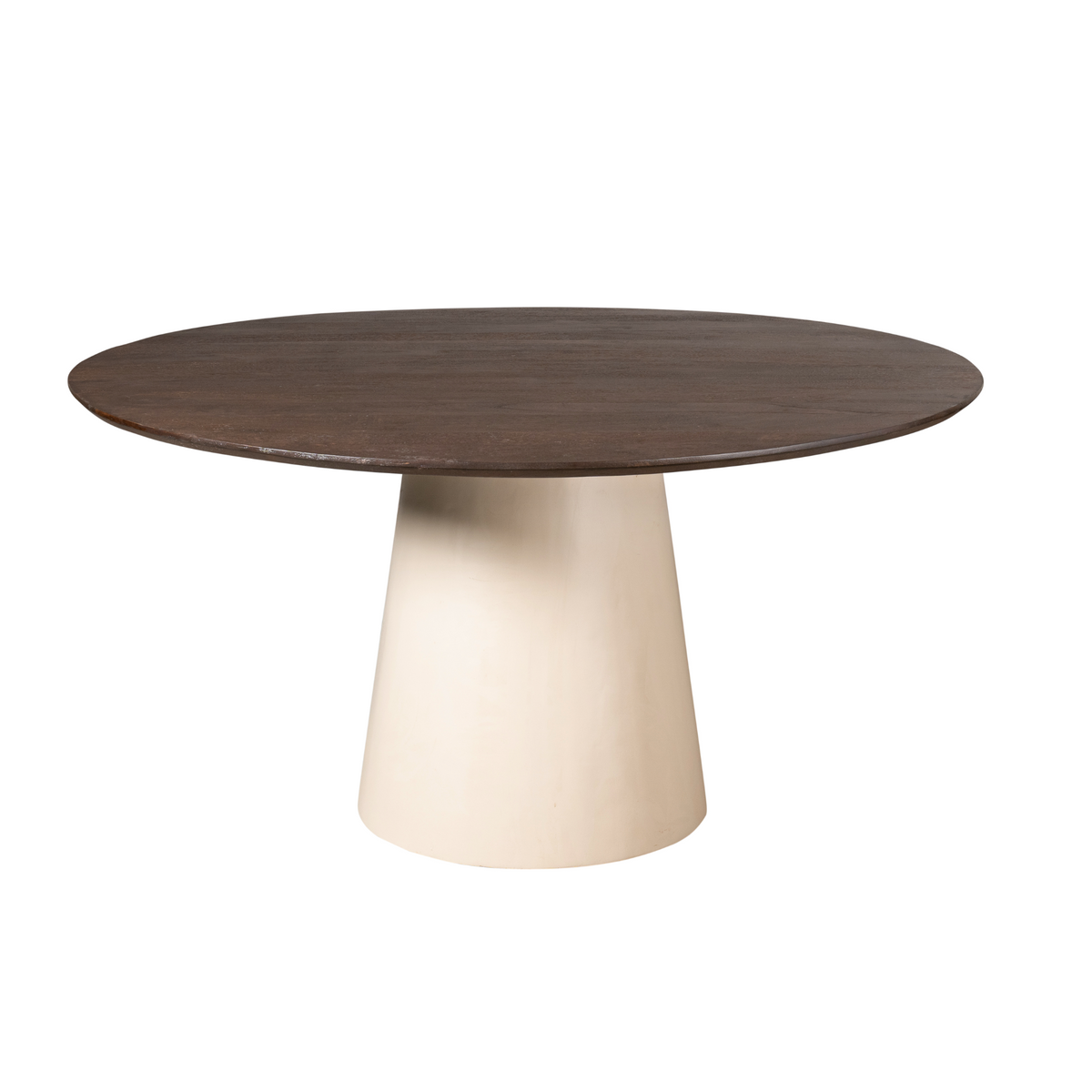 Bovenaanzicht van de ronde eettafel Madison 150cm van Starfurn met de nerftekening van het hout