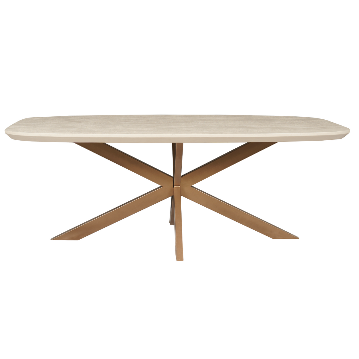 Eettafel Madison Zand van Starfurn detail van de voet van het bronskleurige onderstel