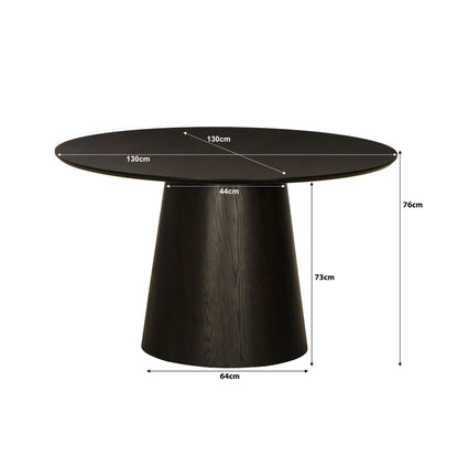 Afmetingen Eettafel Novero Ø130cm: Ø130cm x H76cm