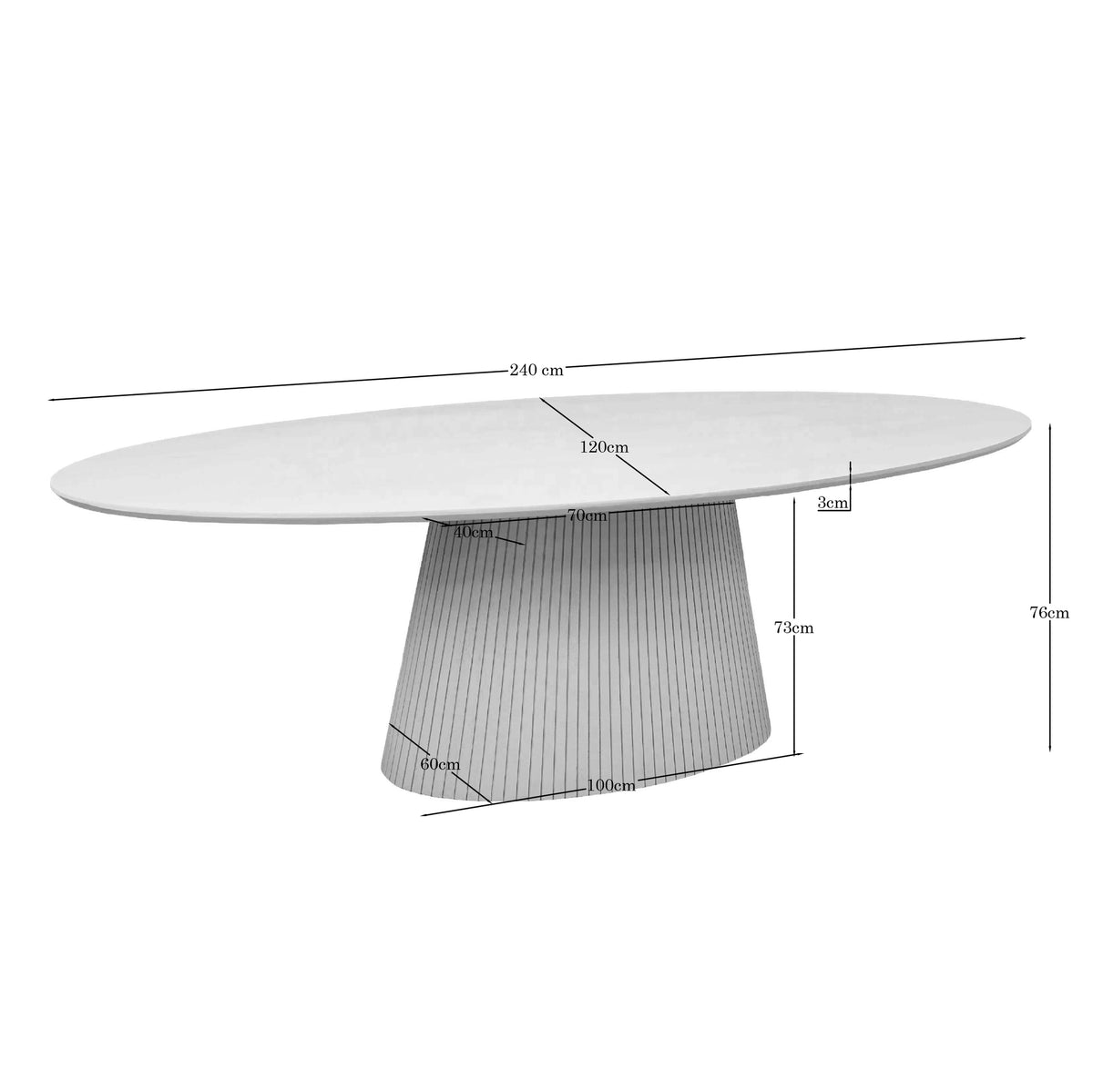Grote bruine ovale Solana eettafel van 240 cm met stoelen in een ruime eetkamer