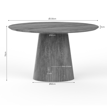 Maatschets van de ronde eettafel Solana van Starfurn, Ø130 cm