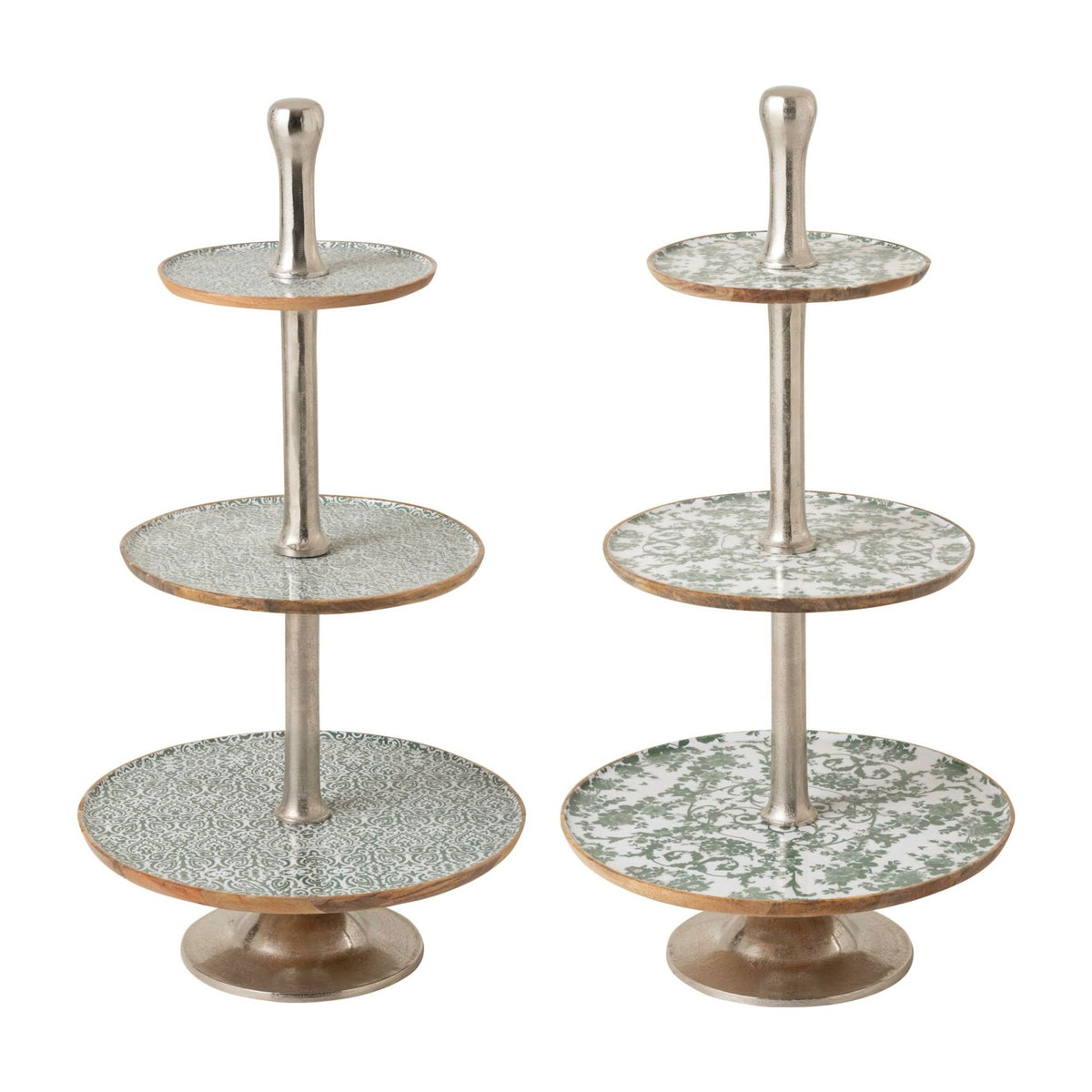 Etagère a 3 ripiani in legno di mango verde/bianco, set da 2, J-Line