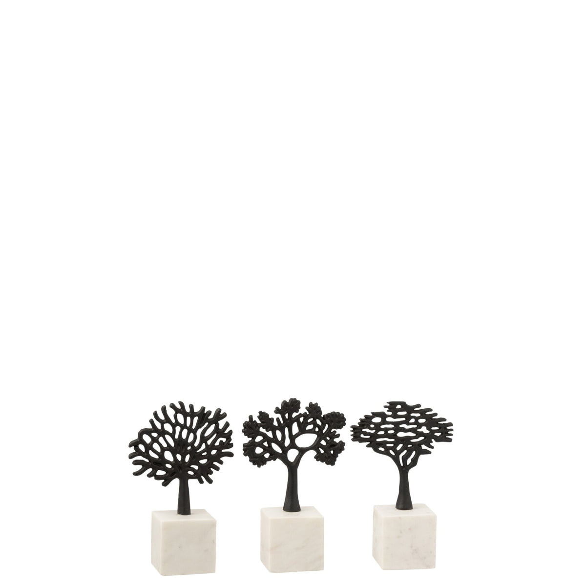 Figura Albero su Piedistallo Alluminio/Marmo Nero/Bianco Set di 3 J-Line