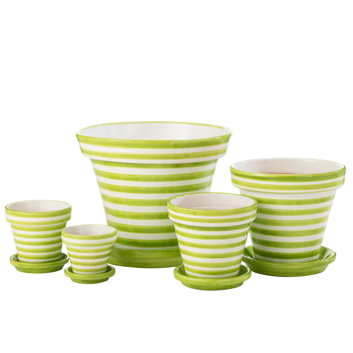 Vaso da fiori+Piattino Granada Stripes Ceramica artigianale+Dipinta Verde Extra Large J-Line