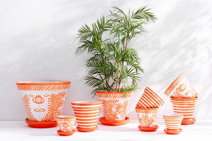 Vaso da fiori+Piato Granada Stripes Ceramica artigianale+dipinta Naranja Extra Large J-Line