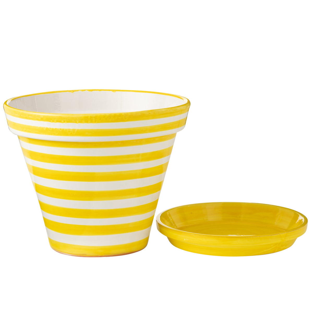 Vaso da fiori+piatto Granada Stripes artigianali+dipinti in ceramica gialli extra large