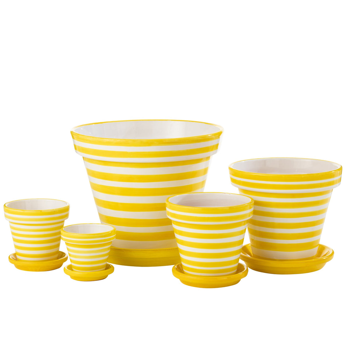 Vaso da fiori+piatto Granada Stripes artigianali+dipinti in ceramica gialli extra large