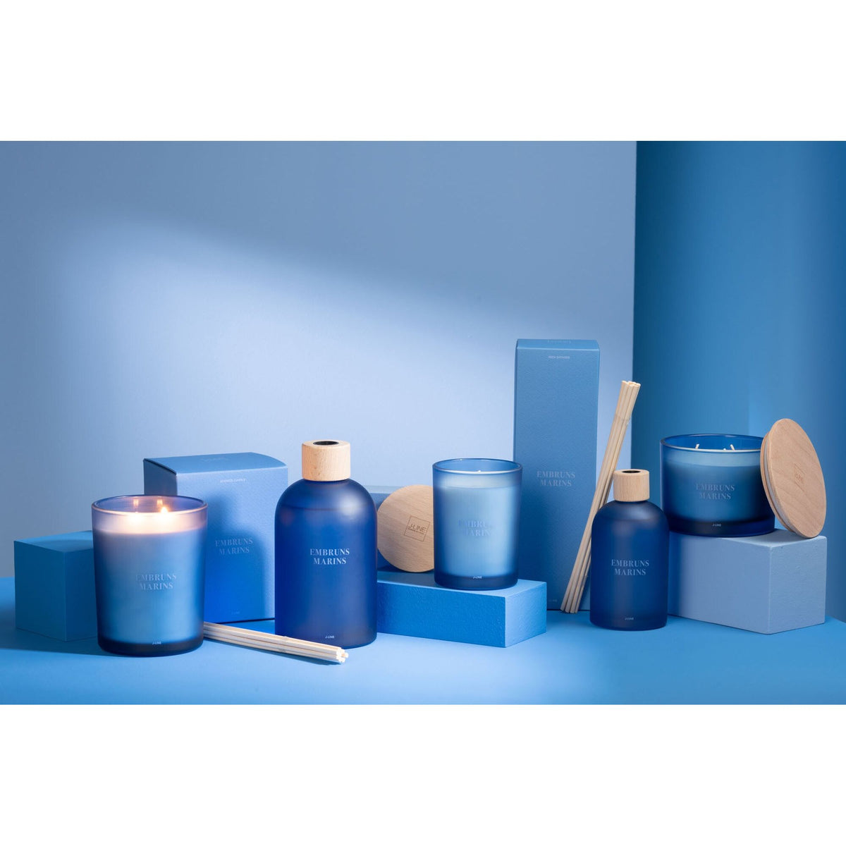 Complete Accords Essentiels Embruns Marins collectie van J-Line met geurkaarsen en geurstokjes