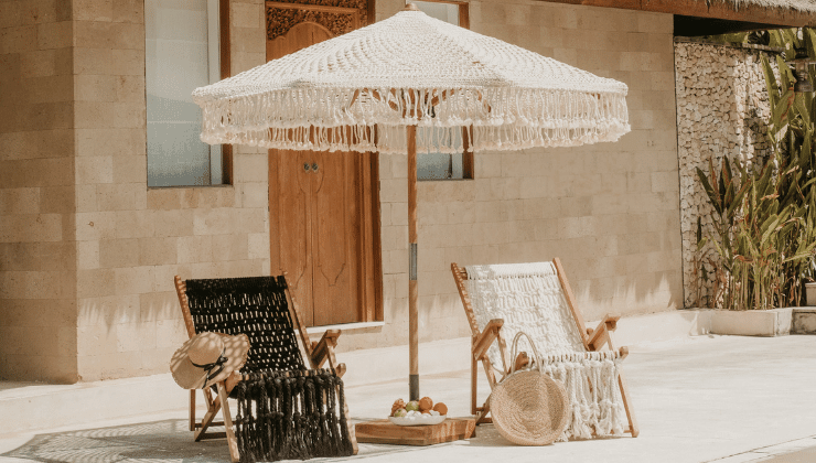 Handgeknoopte Parasol - Fringe Crème 250cm - Handgeknoopte parasol - Todo Bien - livinglovely.nl