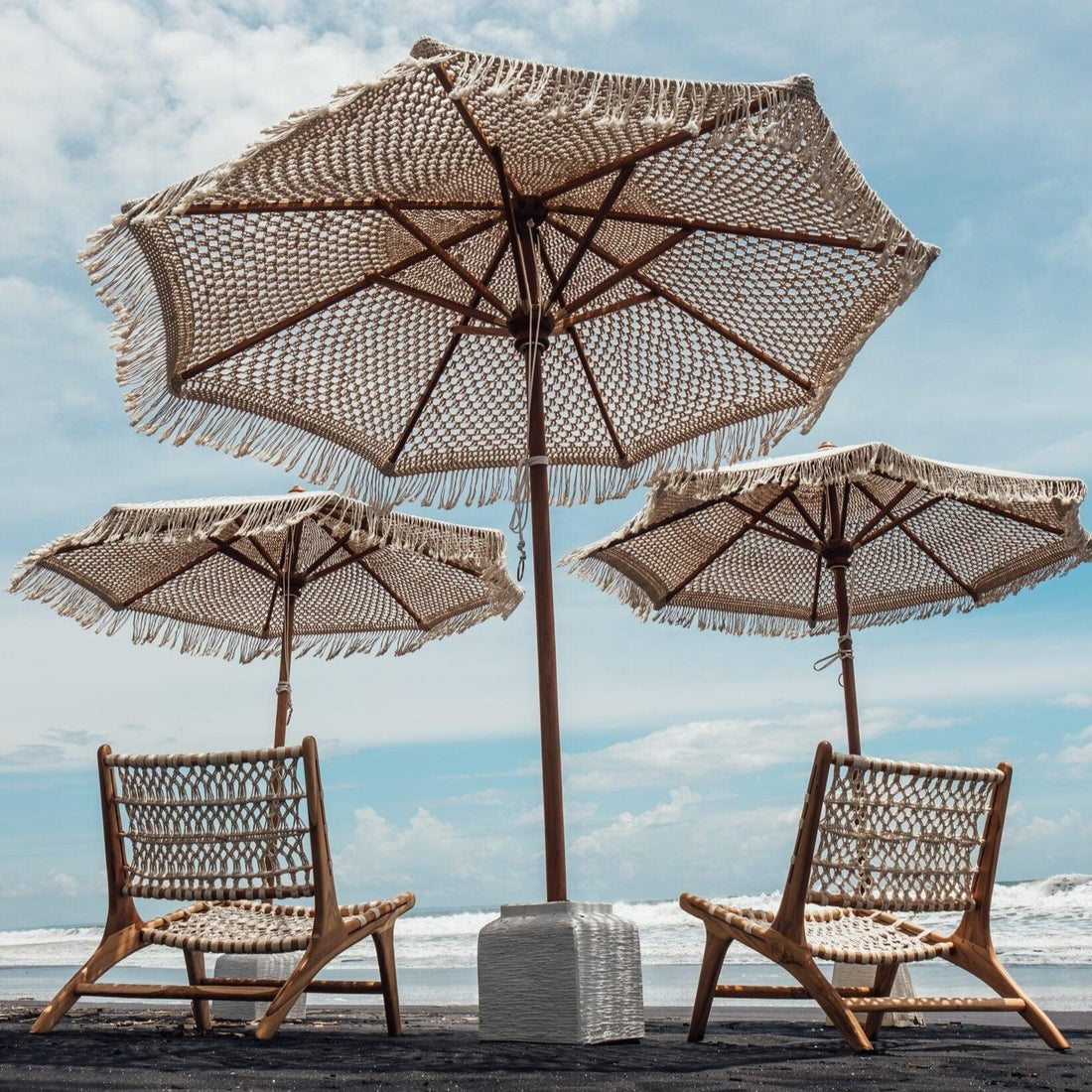 Handgeknoopte Parasol - Fringe Crème 250cm - Handgeknoopte parasol - Todo Bien - livinglovely.nl