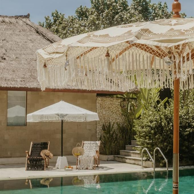 Handgeknoopte Parasol - White Sand - 250cm - Handgeknoopte parasol - Todo Bien - livinglovely.nl