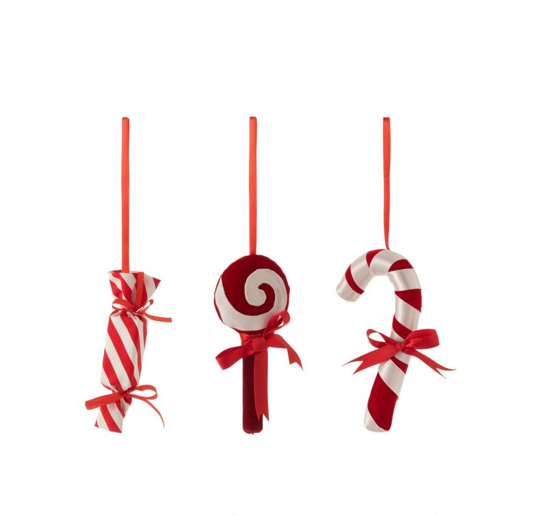 Ciondolo Caramella Tessuto Rosso/Bianco Set di 3 J-Line