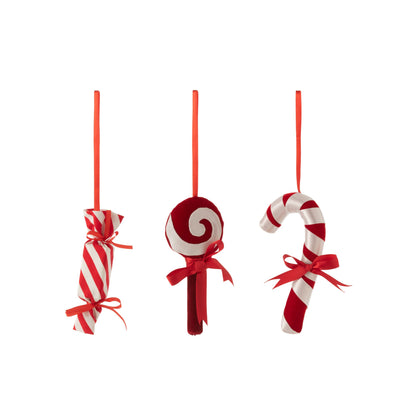 Ciondolo Caramella Tessuto Rosso/Bianco Set di 3 J-Line