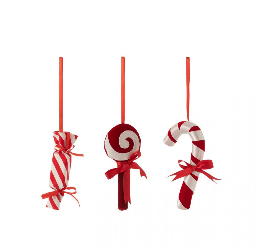 Ciondolo Caramella Tessuto Rosso/Bianco Set di 3 J-Line