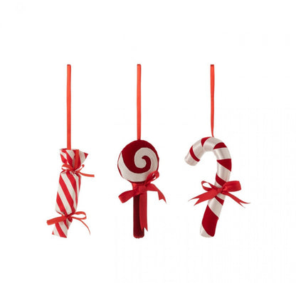 Ciondolo Caramella Tessuto Rosso/Bianco Set di 3 J-Line