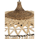 Close up van de gevlochten top en het kruisvlechtwerk van de MUST Living lamp Nerja