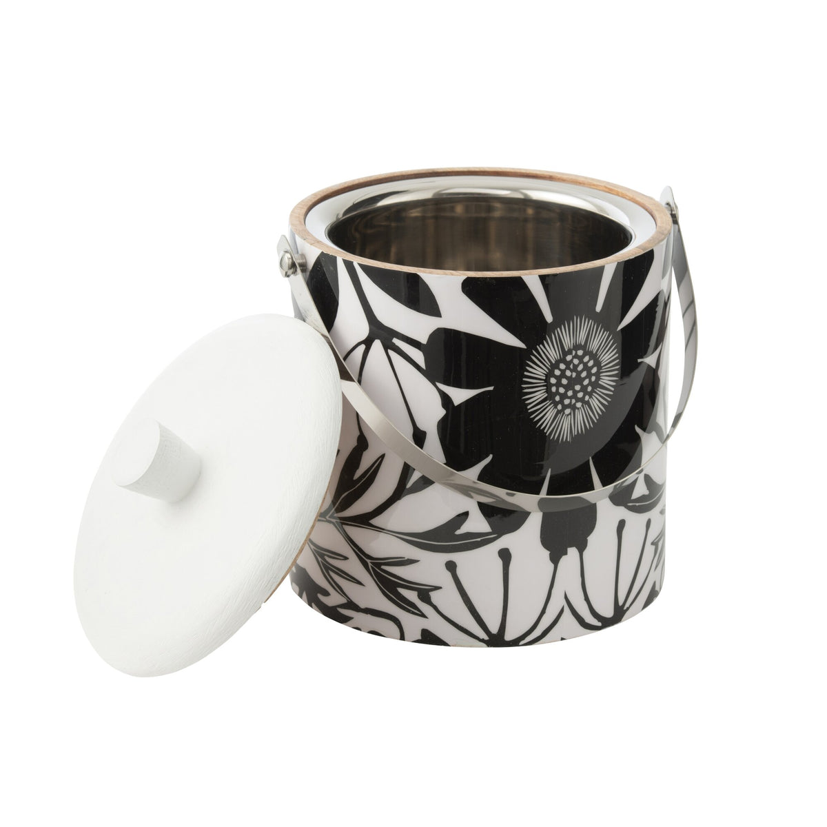 Secchio ghiaccio Fiori Legno di mango Nero/Bianco J-Line