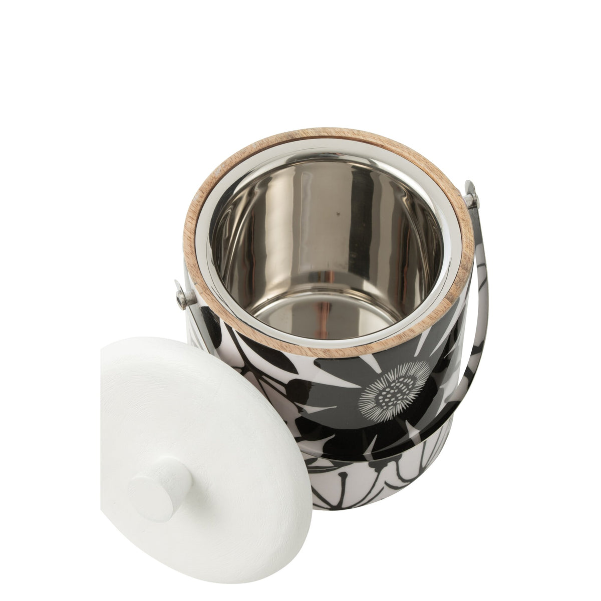 Secchio ghiaccio Fiori Legno di mango Nero/Bianco J-Line