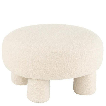 Kruk Rond Teddy Voeten Bouclé Wit - Kruk - J-Line - livinglovely.nl