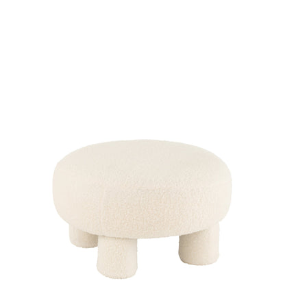 Sgabello J-Line round in bouclé teddy bianco con piedini J-Line