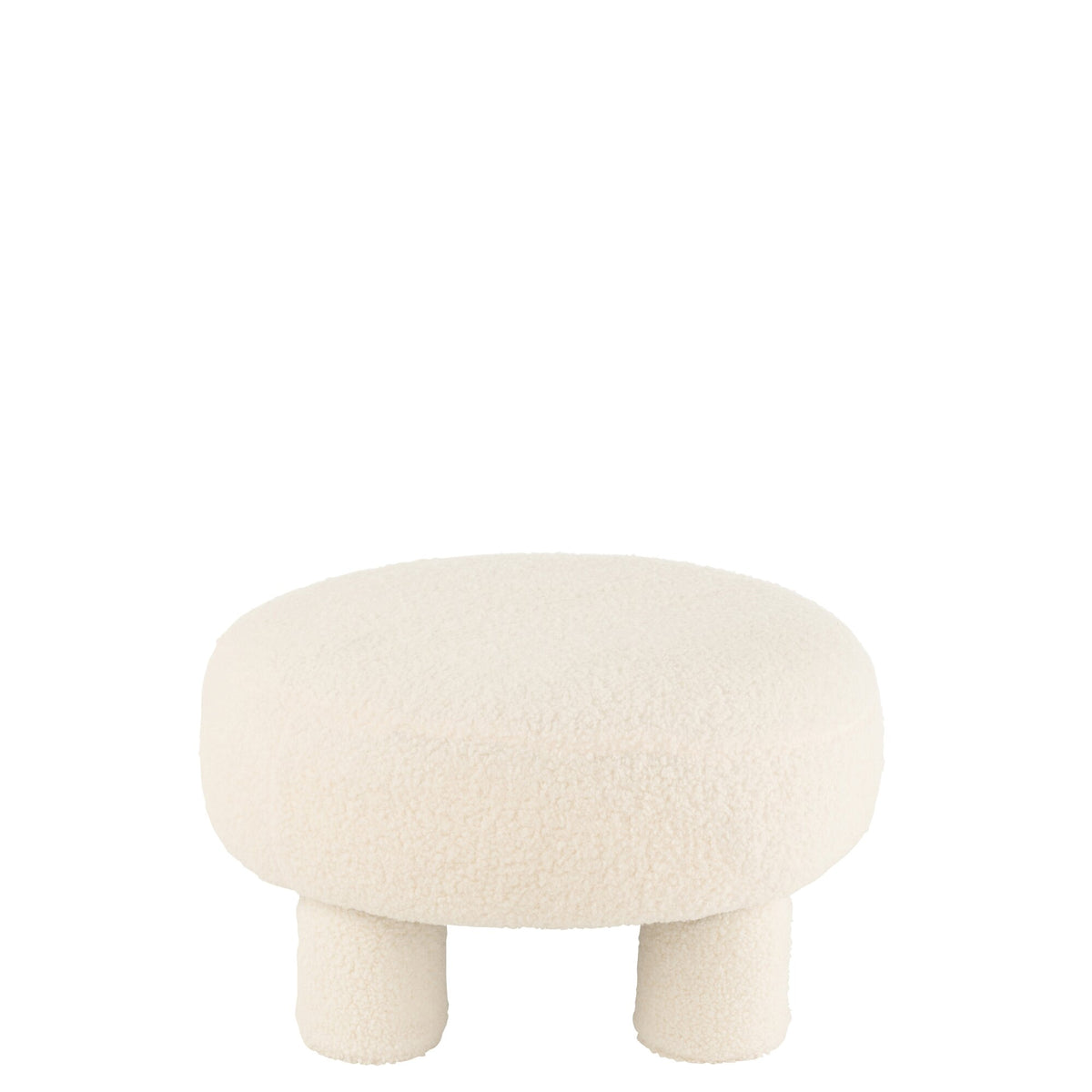 Sgabello J-Line round in bouclé teddy bianco con piedini J-Line
