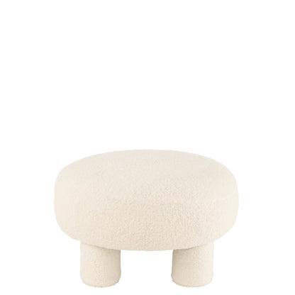 Sgabello J-Line round in bouclé teddy bianco con piedini J-Line