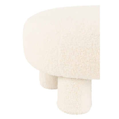 Sgabello J-Line round in bouclé teddy bianco con piedini J-Line