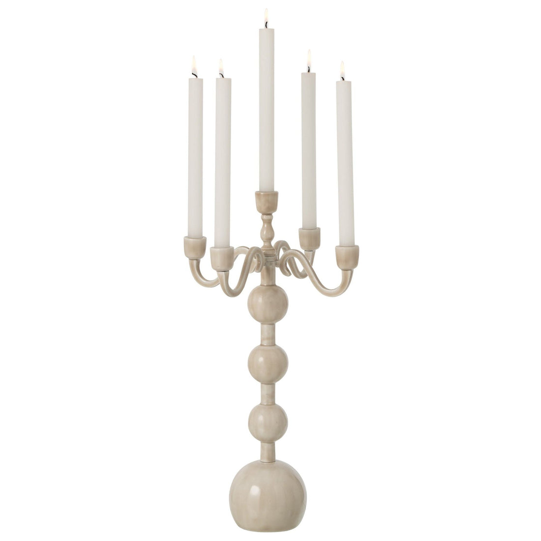 Portacandele a 5 bracci con sfere in alluminio, beige chiaro, grande, J-Line