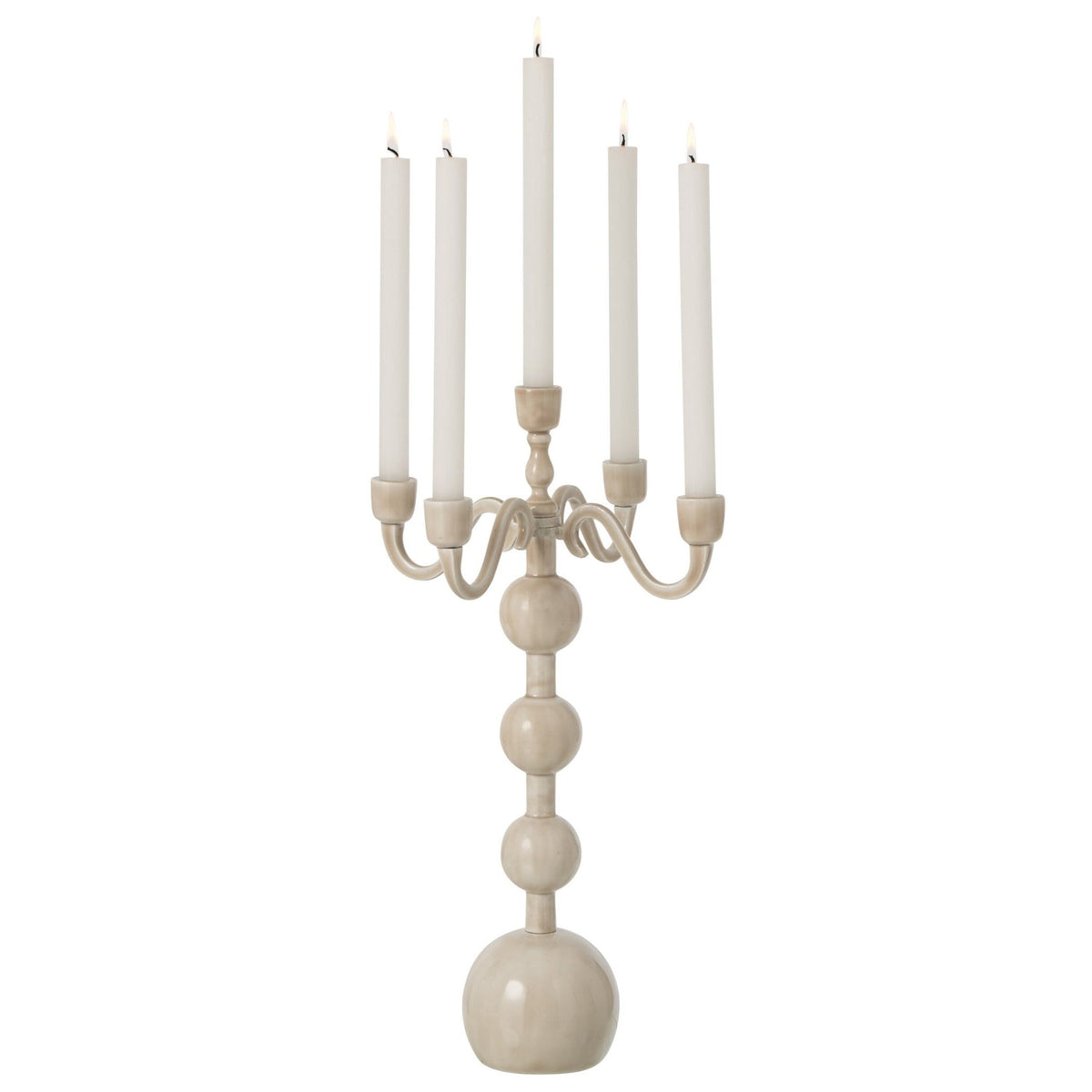 Portacandele a 5 bracci con sfere in alluminio, beige chiaro, grande, J-Line