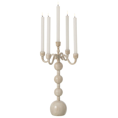 Portacandele a 5 bracci con sfere in alluminio, beige chiaro, grande, J-Line