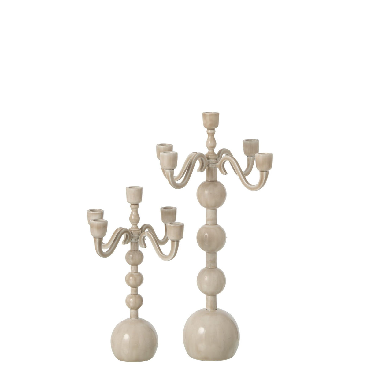 Portacandele a 5 bracci con sfere in alluminio, beige chiaro, grande, J-Line