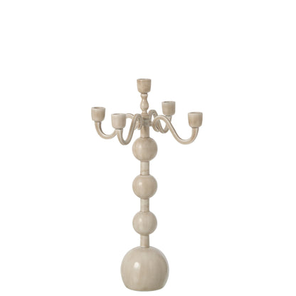 Portacandele a 5 bracci con sfere in alluminio, beige chiaro, grande, J-Line