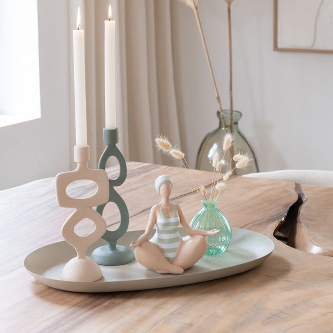 Kaarshouder Ringen Aluminium Groen Set van 2 - Kandelaar - J-Line - livinglovely.nl