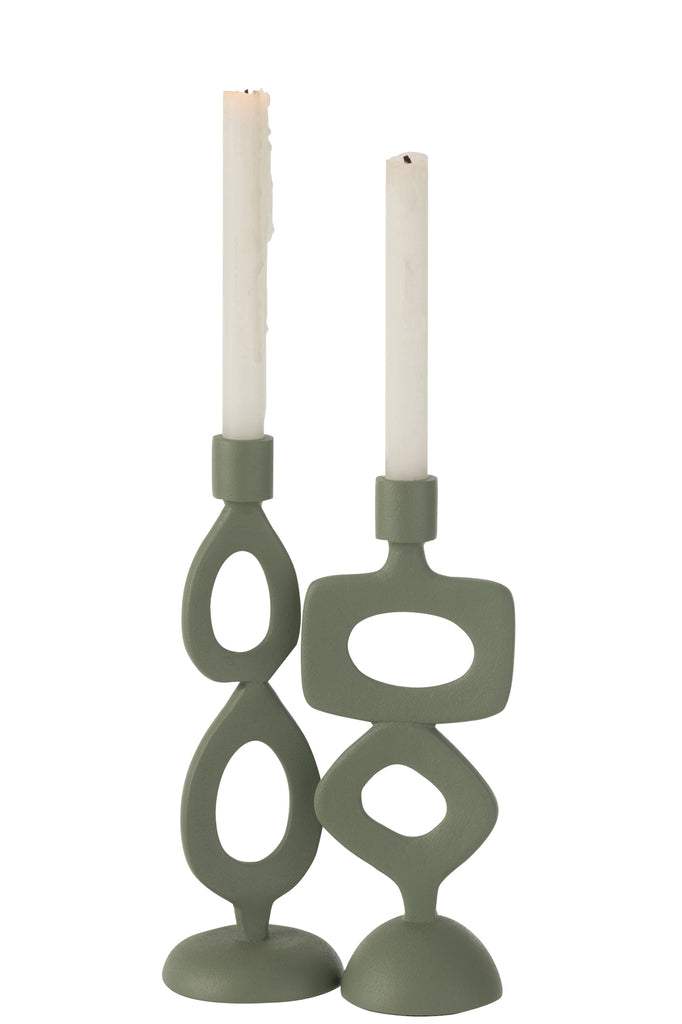 Kaarshouder Ringen Aluminium Groen Set van 2 - Kandelaar - J-Line - livinglovely.nl