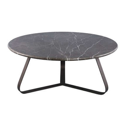 Kae Salontafel Marmer Rond Large van PTMD, ronde salontafel met ijzeren poten, vooraanzicht op wit