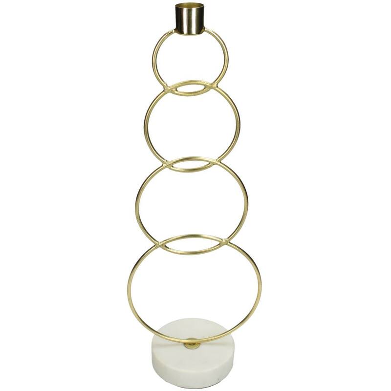 Kandelaar Ringen Goud op marmeren voet 13x9x36cm 1 + 1 Gratis - Kandelaar - Living Lovely - livinglovely.nl
