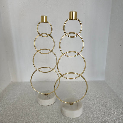 Kandelaar Ringen Goud op marmeren voet 13x9x36cm 1 + 1 Gratis - Kandelaar - Living Lovely - livinglovely.nl