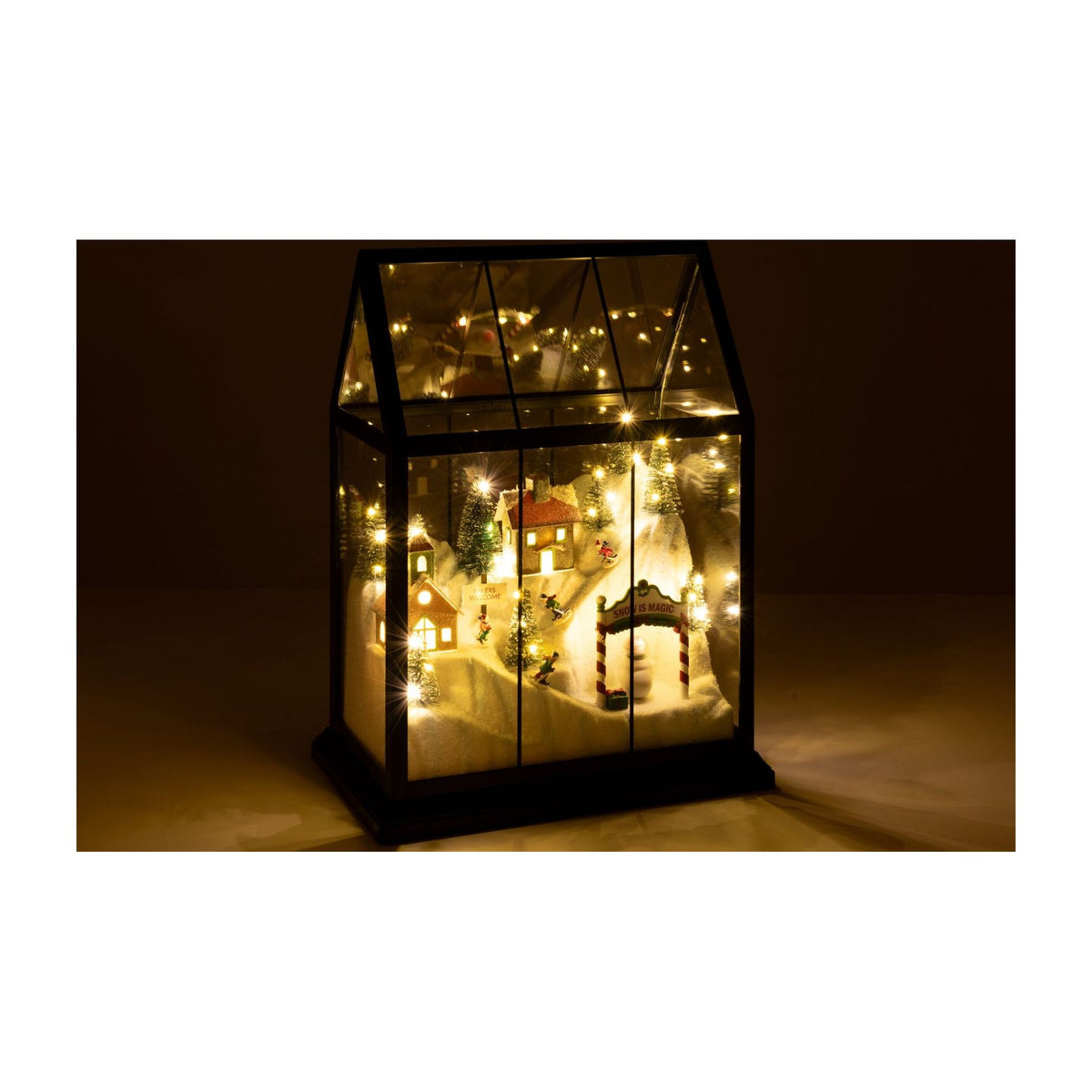 Villaggio di Natale in vetro LED multicolore medio J-Line