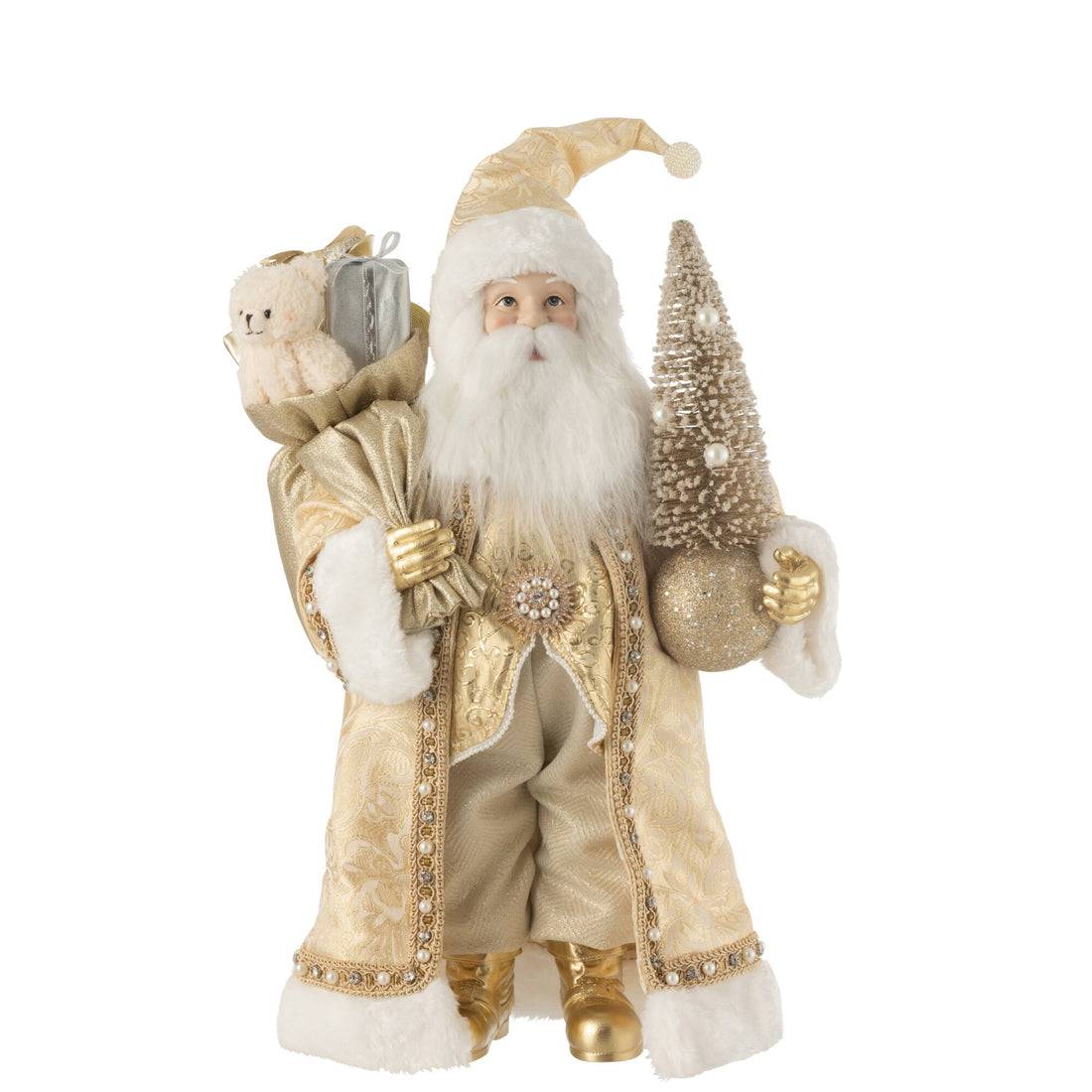 Babbo Natale Decorazione Resina/Tessuto Oro H50cm J-Line