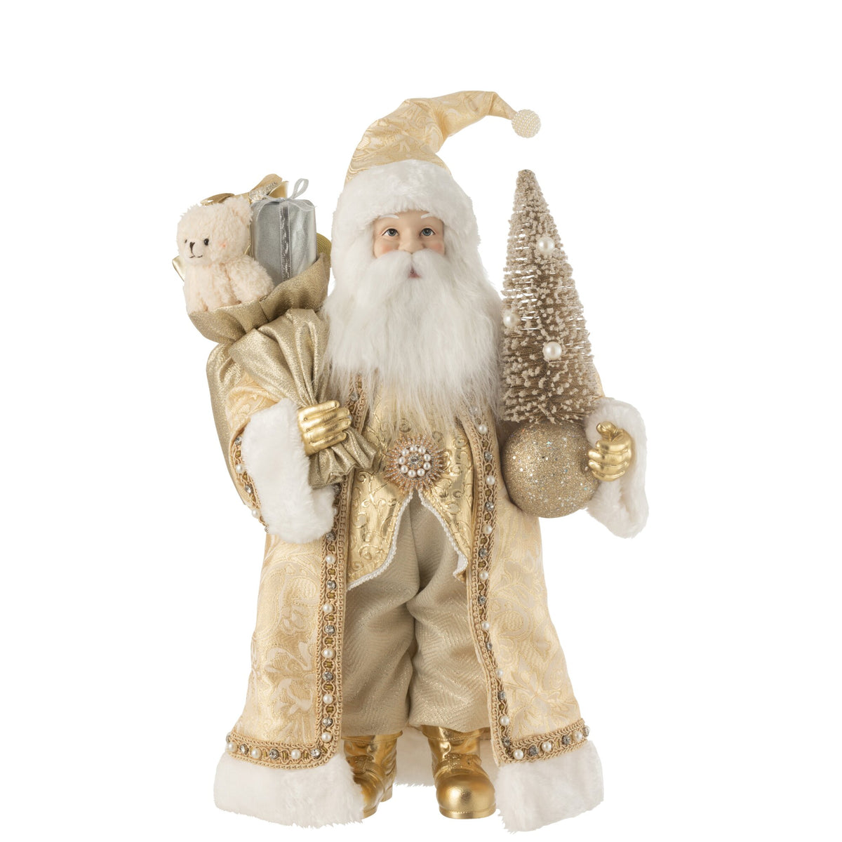 Babbo Natale Decorazione Resina/Tessuto Oro H50cm J-Line