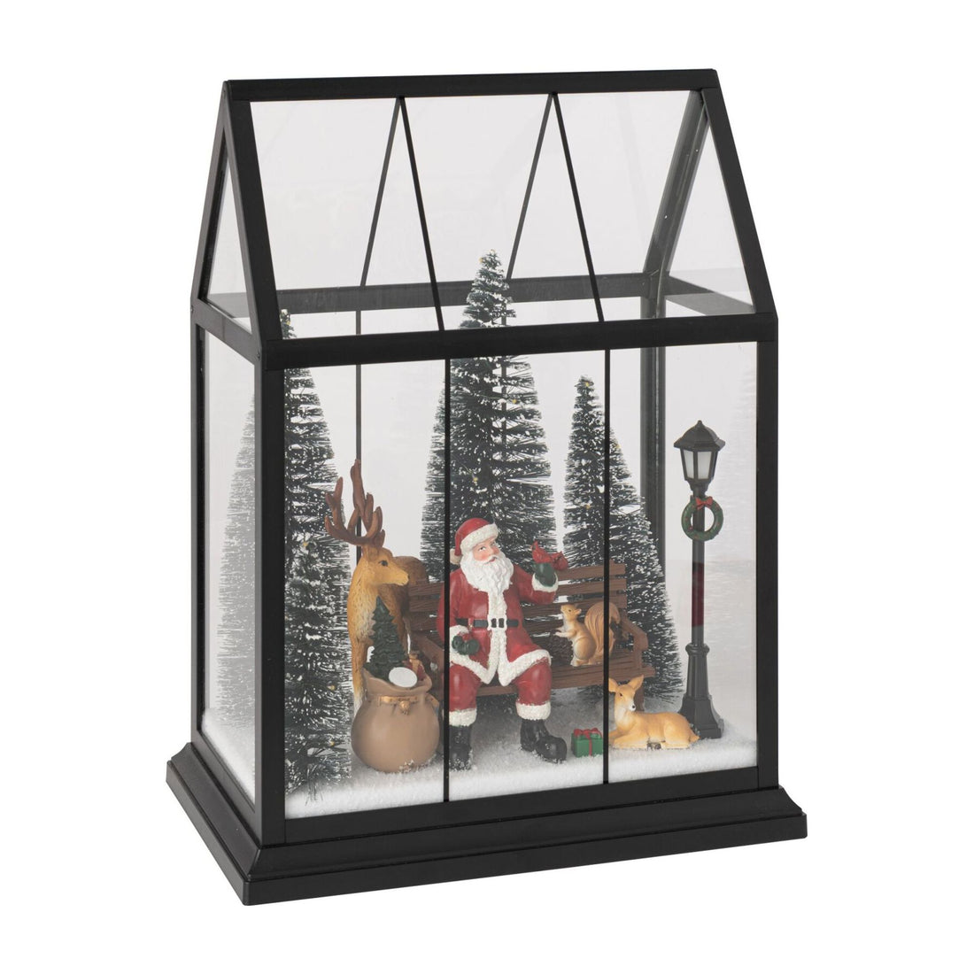 Babbo Natale a LED con Animali in Vetro Multicolore Medio J-Line